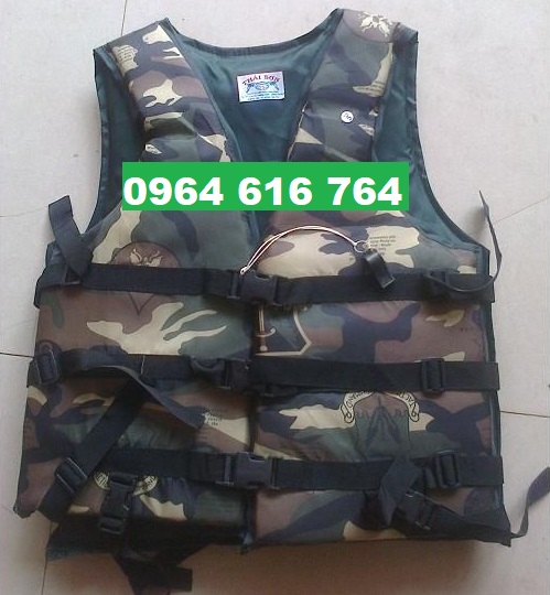 Áo phao bơi người lớn số 7 loại 3 đai có còi màu rằn ri